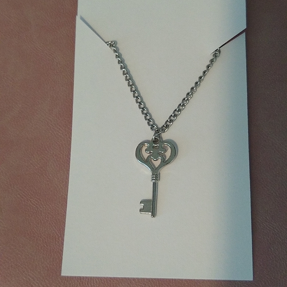 Silver Heart Key Necklace